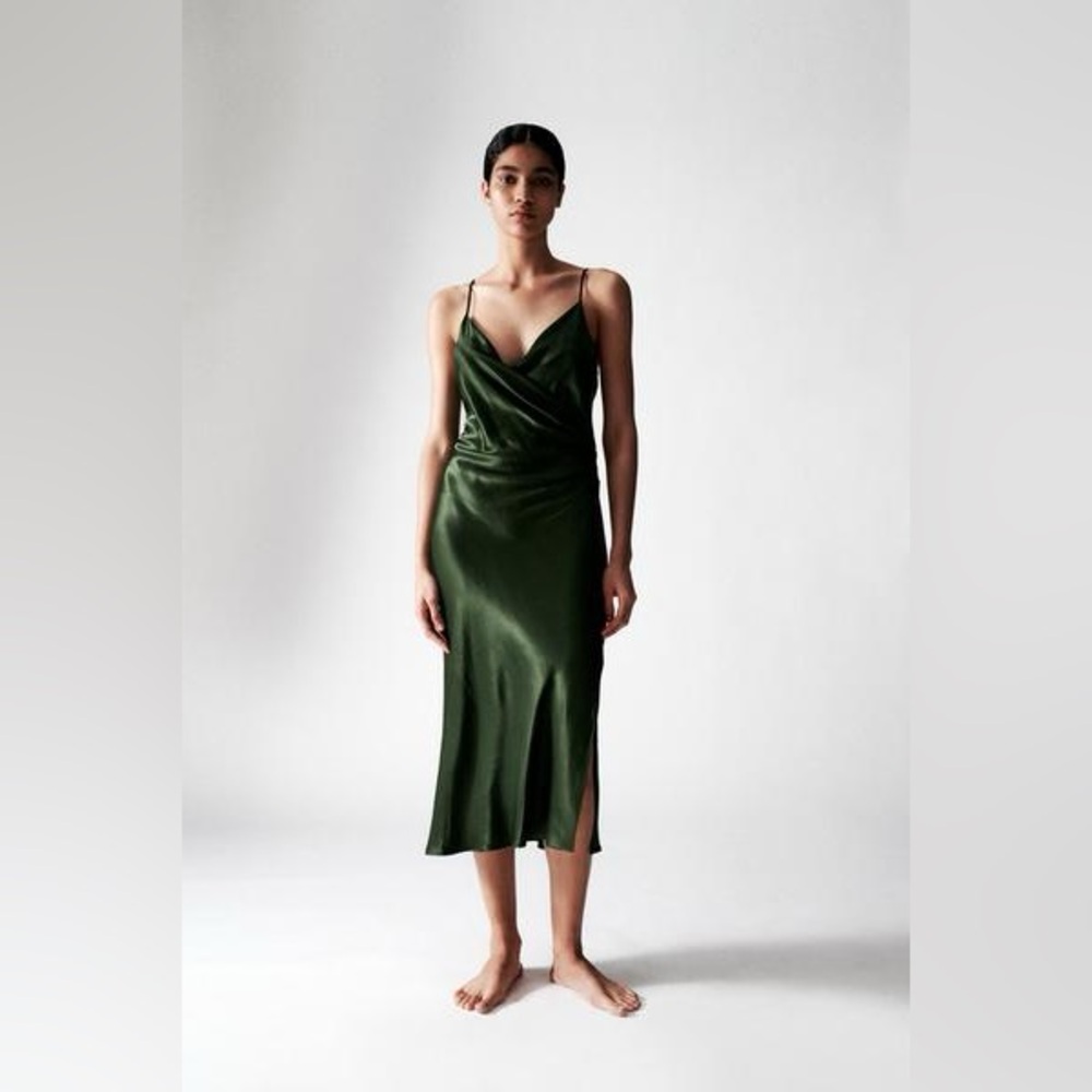Zara Dark Green Satin Slip Dress S